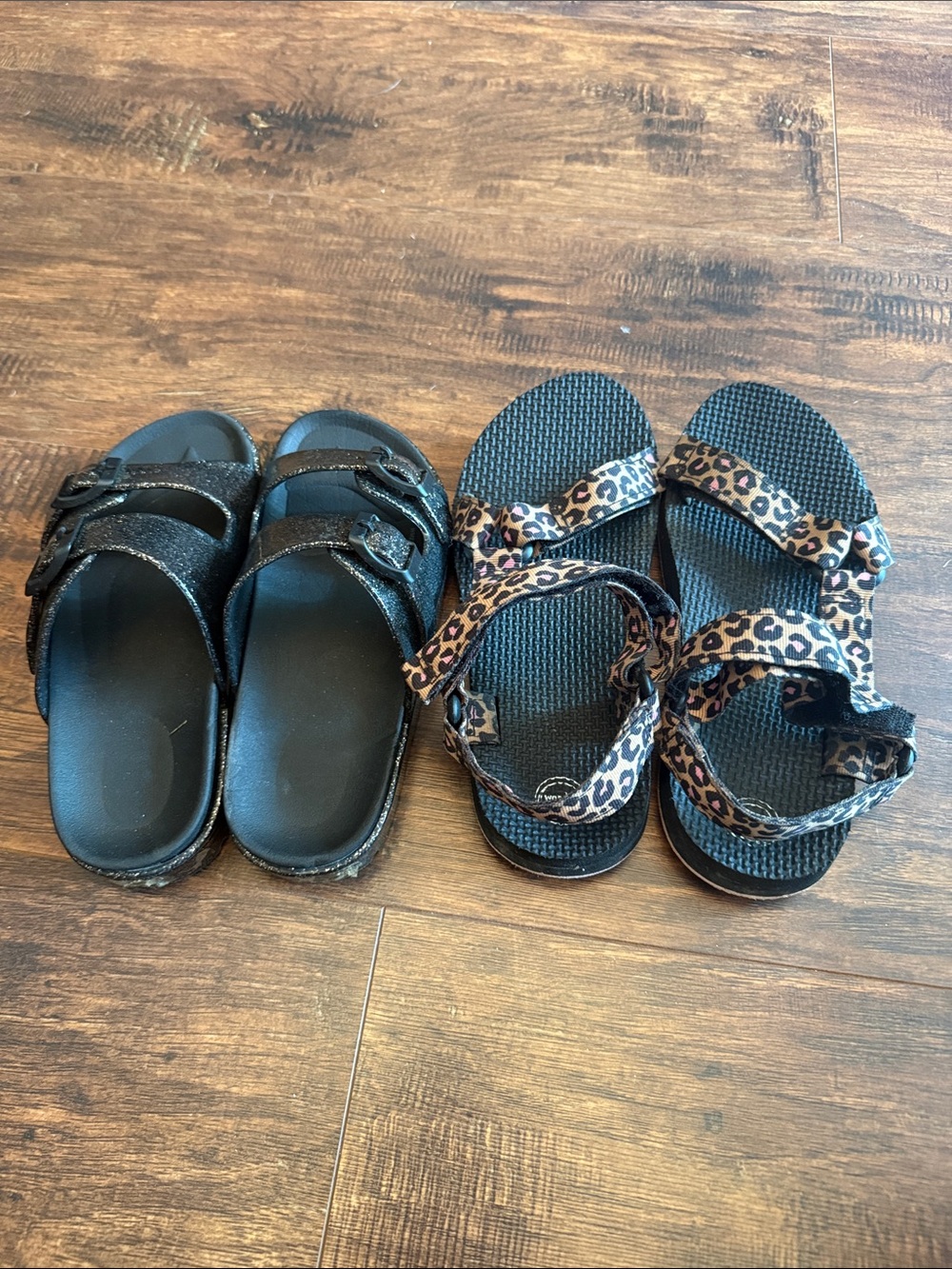 Kids Leopard Print Sandals And black strap glitter sandals bundle